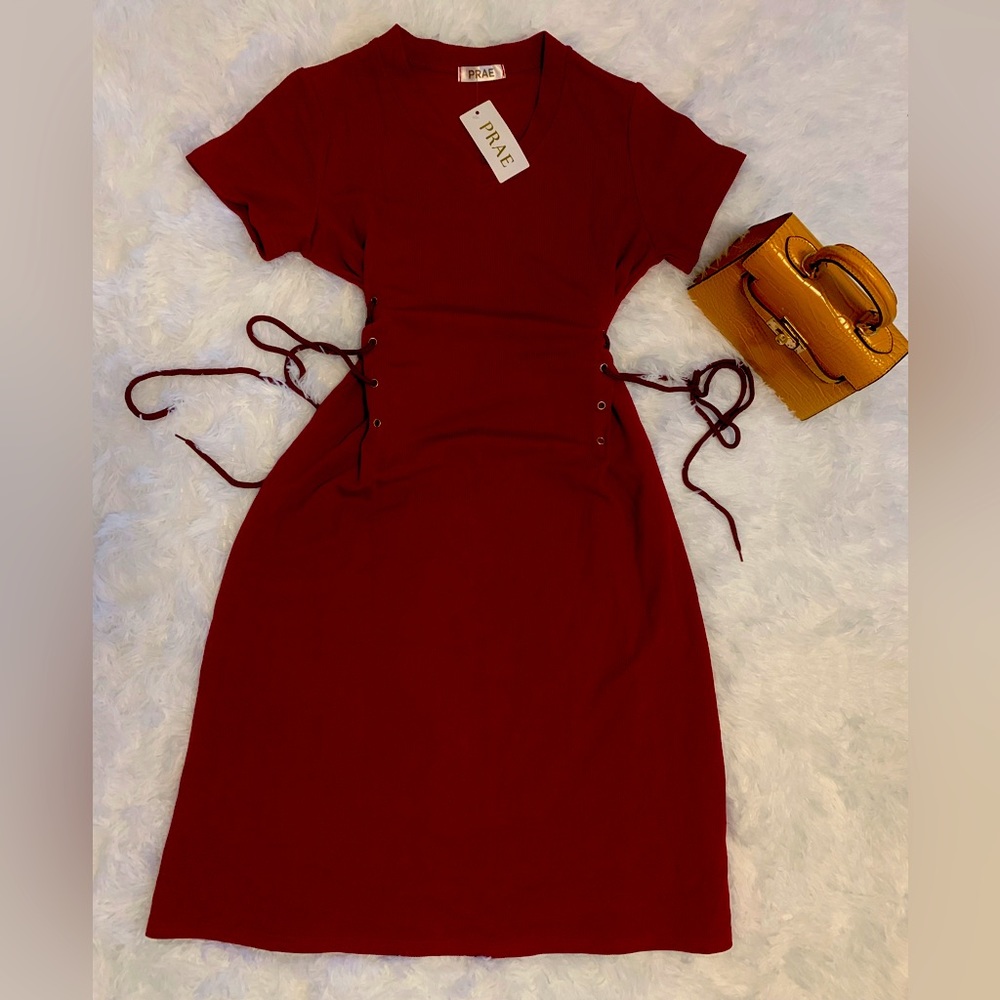 NEW Ribbed Red Mid-Calf Summer T-Shirt Dress